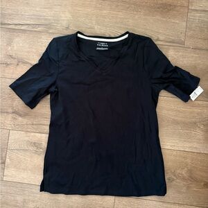 TALBOTS WOMENS PIMA COTTON V-NECK TEE ELBOW SLEEVE